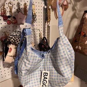 BAGGU Light Blue Checkered Crossbody Bag